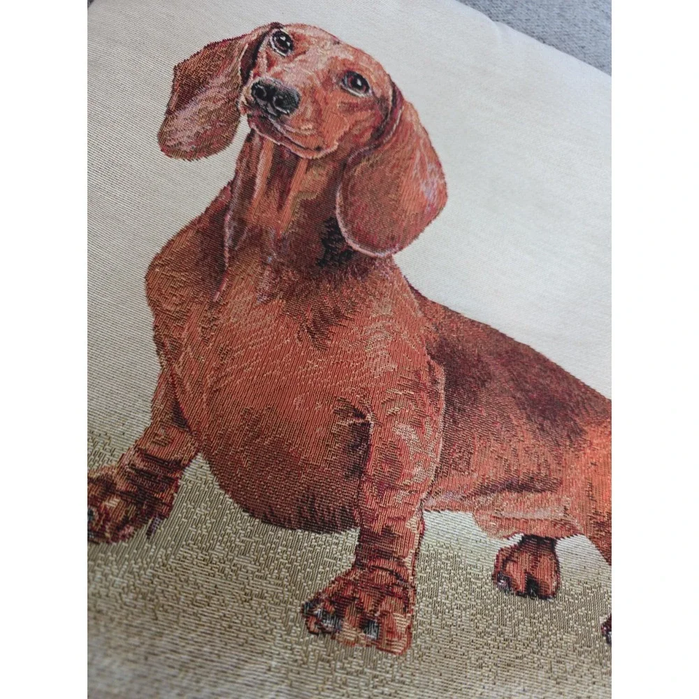Vtg European Tapestry Dachshund Pillow Cover 16x16 Pickles Wiener Dog Cushion